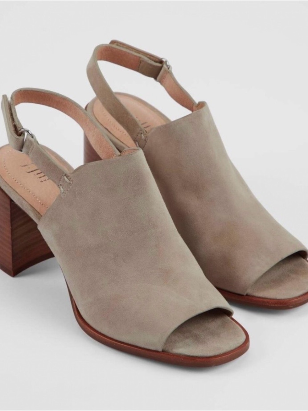 J. Jill Taupe/Tan Suede Open-Toe Slingback Block Heel Shoe Size 8 1/2 pre-owned